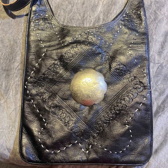 Moroccan Leather Crossbody Bag Women's Shoulder Bag Bohemian Tote Bag - Picture 2 of 7